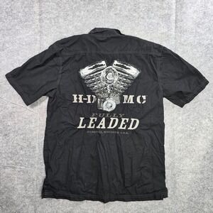 Harley-Davidson Fully Loaded Garage Shirt Mens‎ Medium Black Button Up Biker